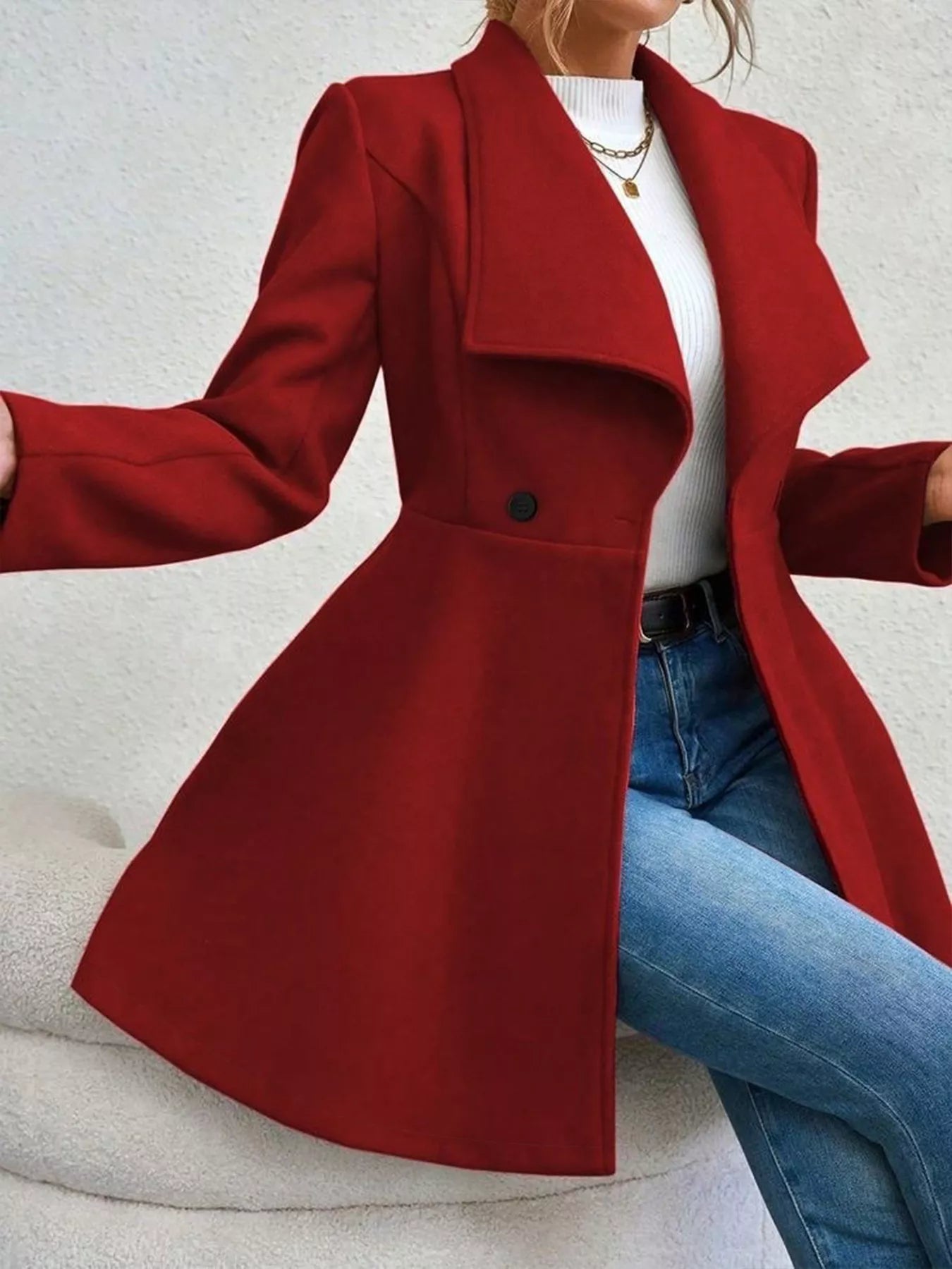 Elegant Women’s Double-Breasted Wool Blend Long Coat | JLouren
