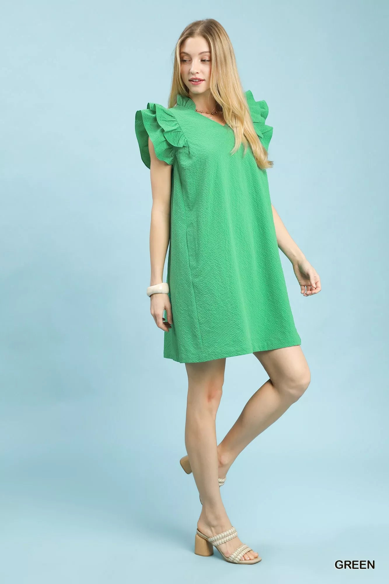 Women’s Green Seersucker Ruffle Dress – Lightweight & Breezy | JLouren