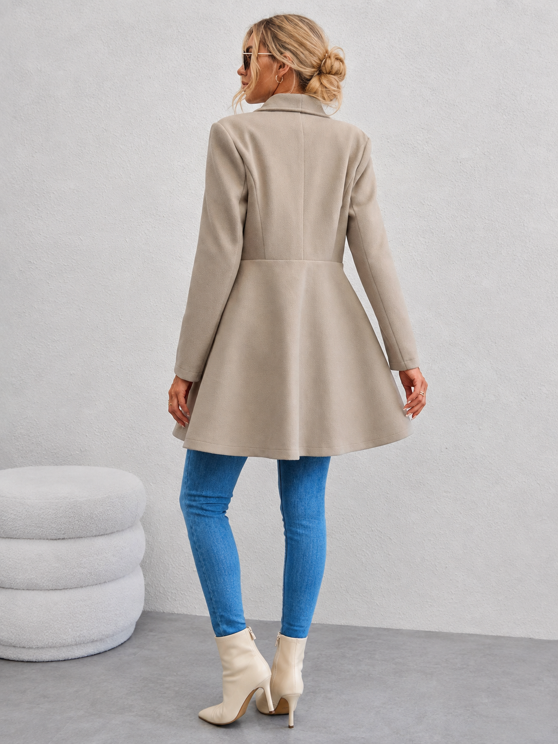Women's Double-Breasted Fit & Flare Coat - Khaki