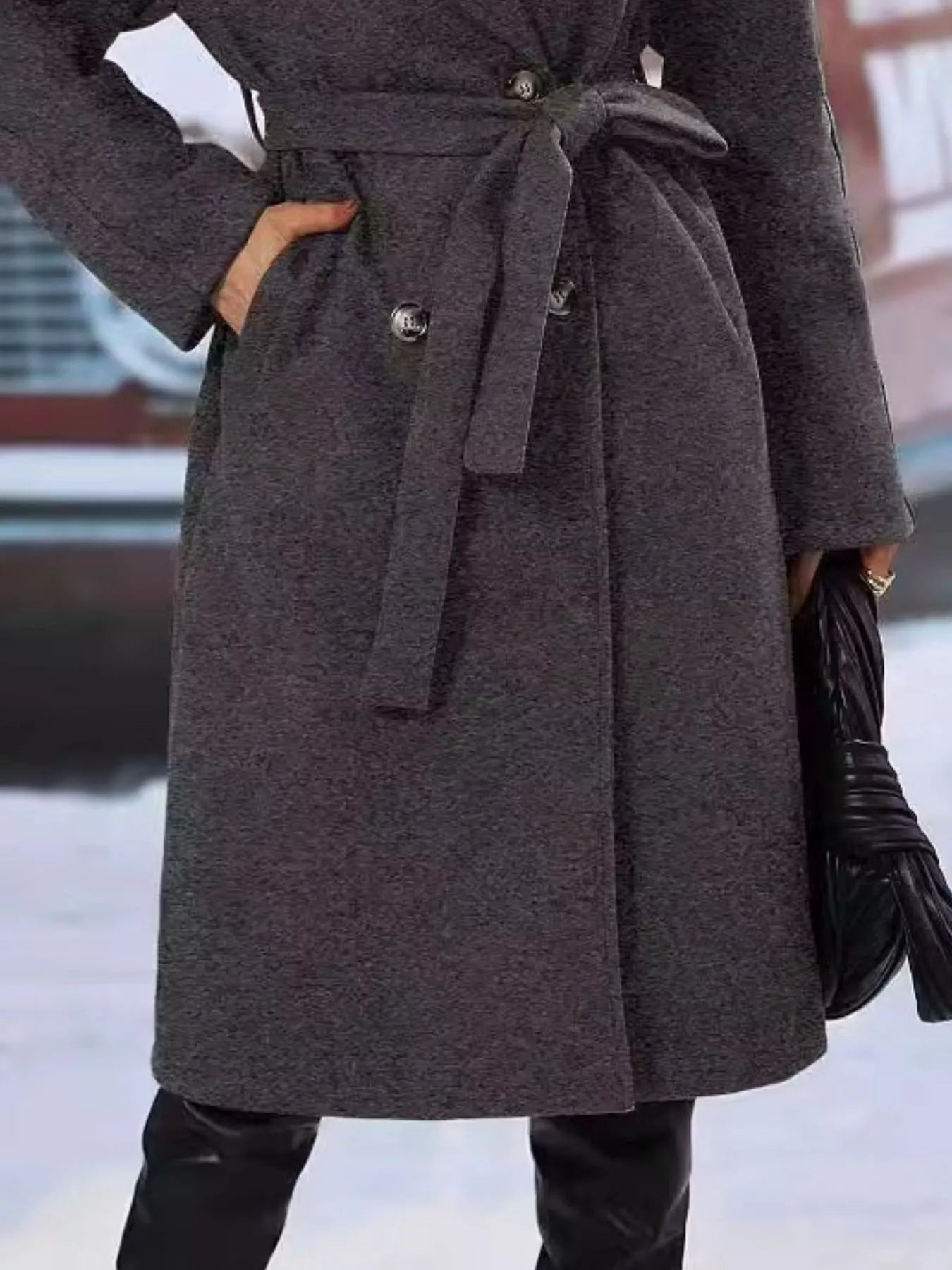 Dark Gray Double-Breasted Lapel Collar Trench Coat Women