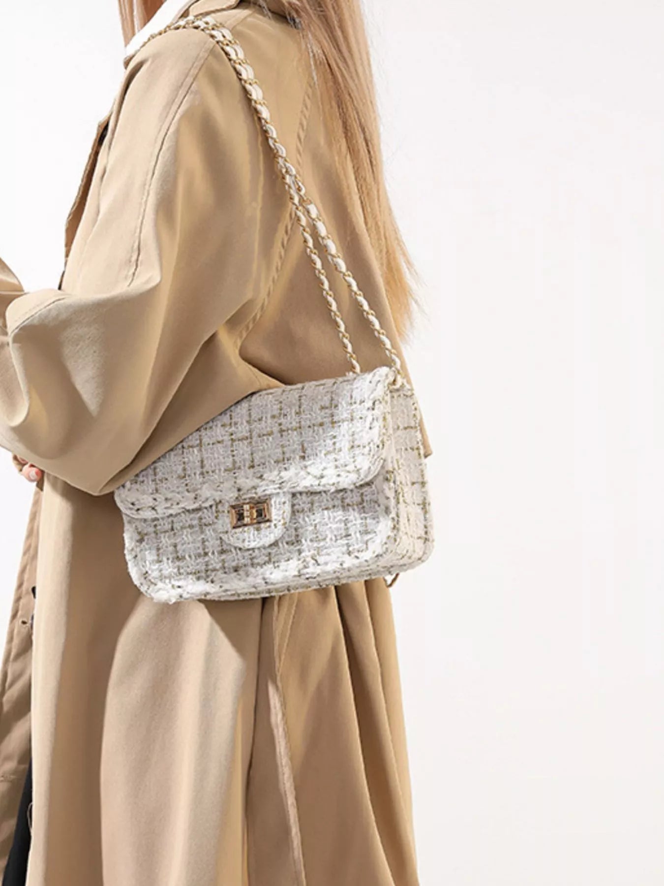 Tweed Flap Crossbody Bag for Women