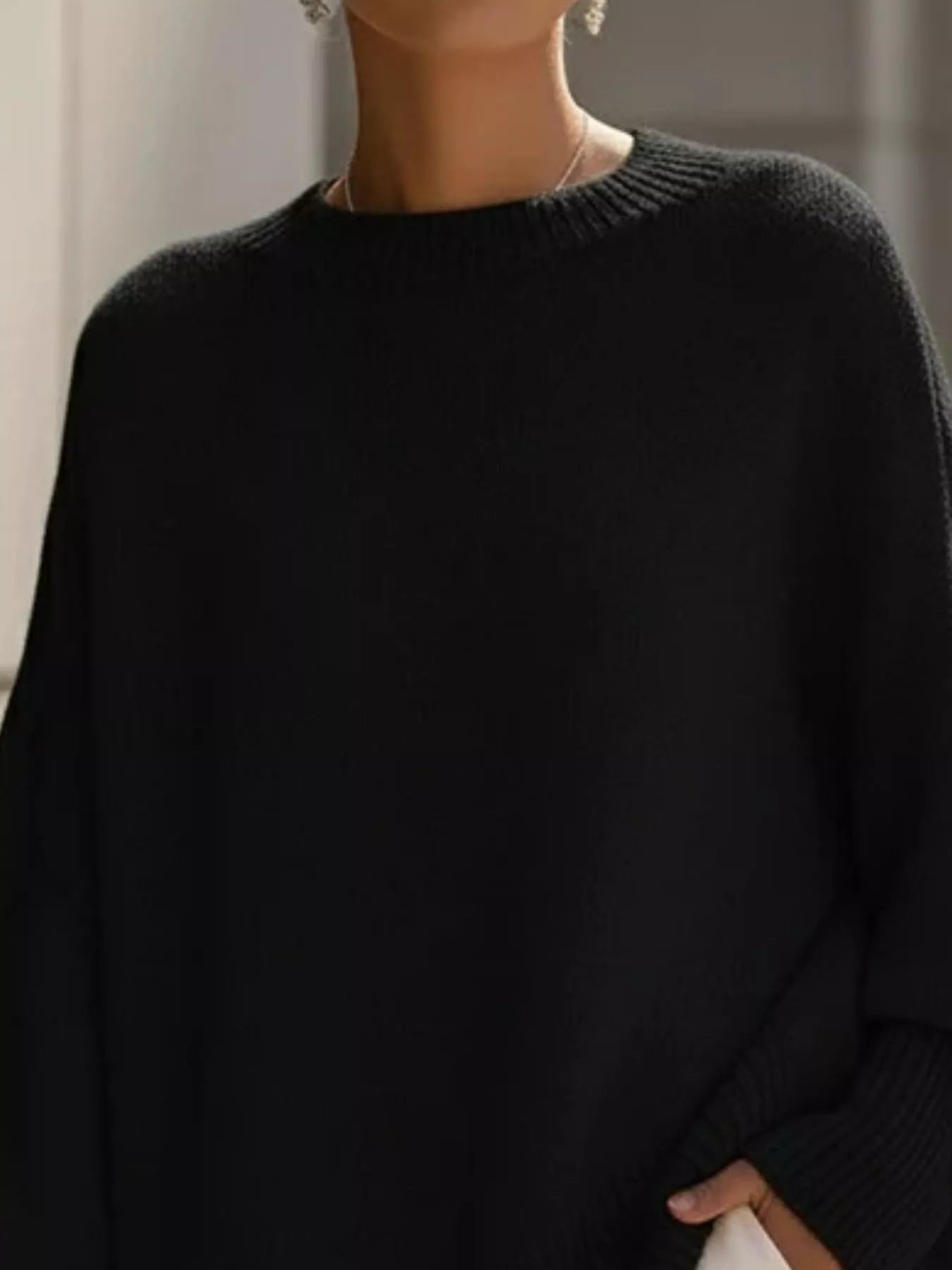 Black Oversized Round Neck Long Sleeve Sweater | Jlouren
