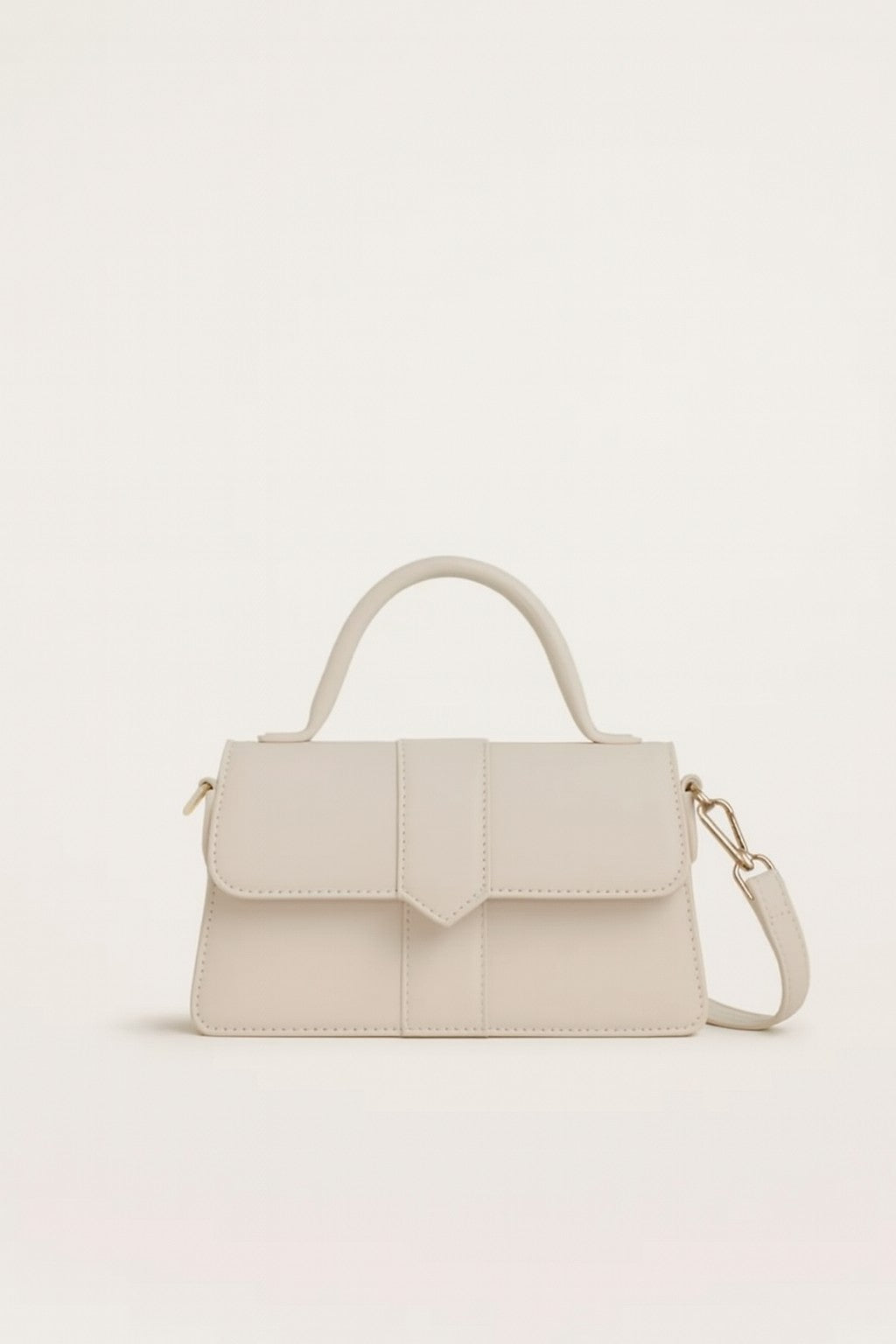 Minimalist off-white leather Top Handle Crossbody Bag with top handle and detachable strap