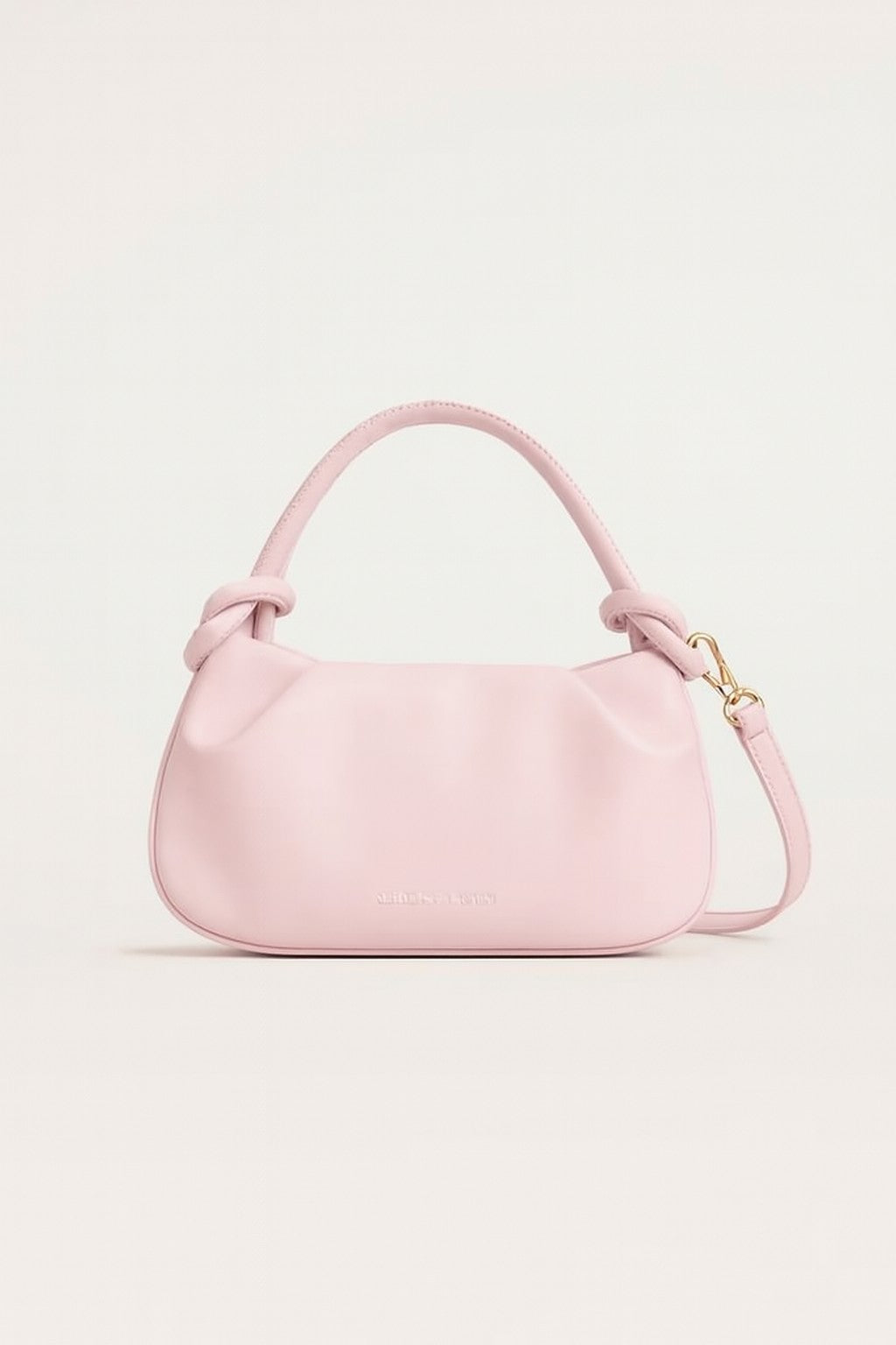 Knot Handle Ruched Crossbody Bag in soft pink leather with knotted handle