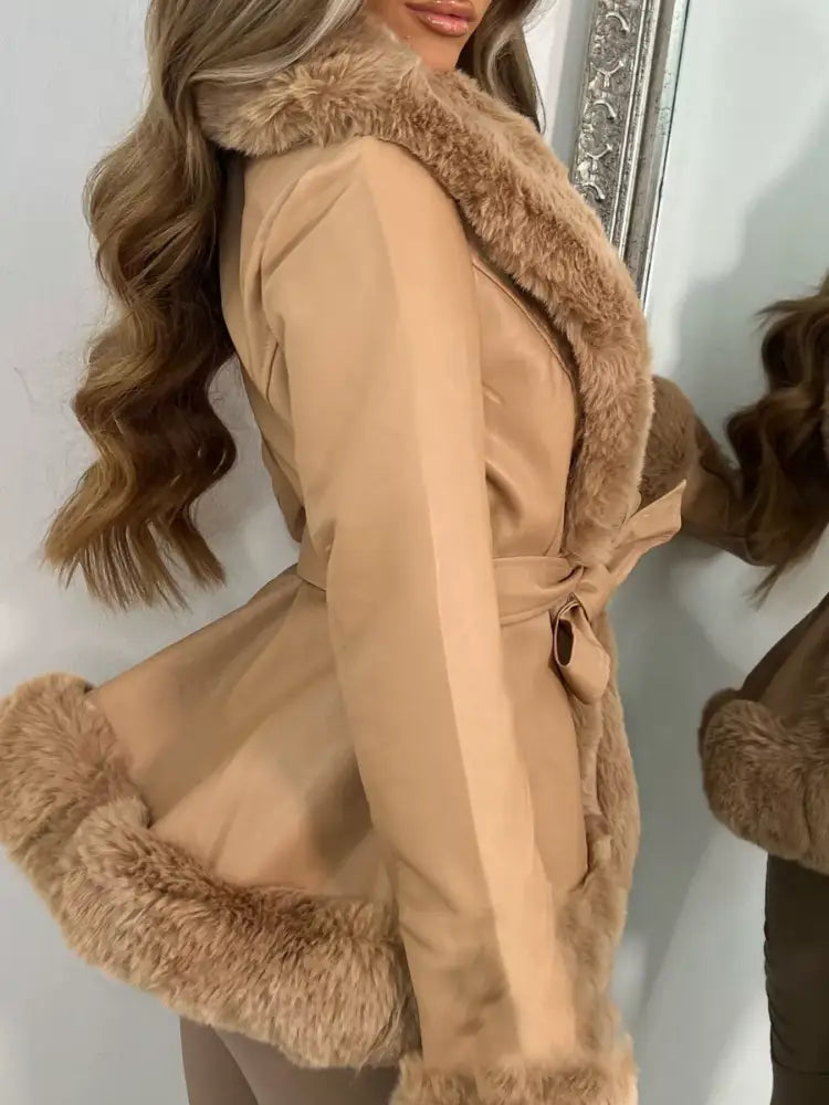 Women’s Plus Size Faux Fur Trim Coat  | JLouren