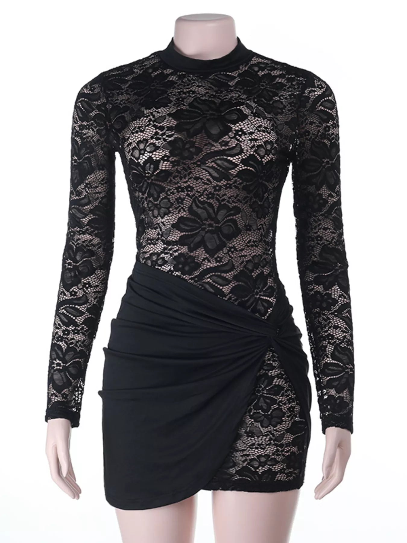 Women’s Bodycon Mini Lace Dress with Long Sleeves