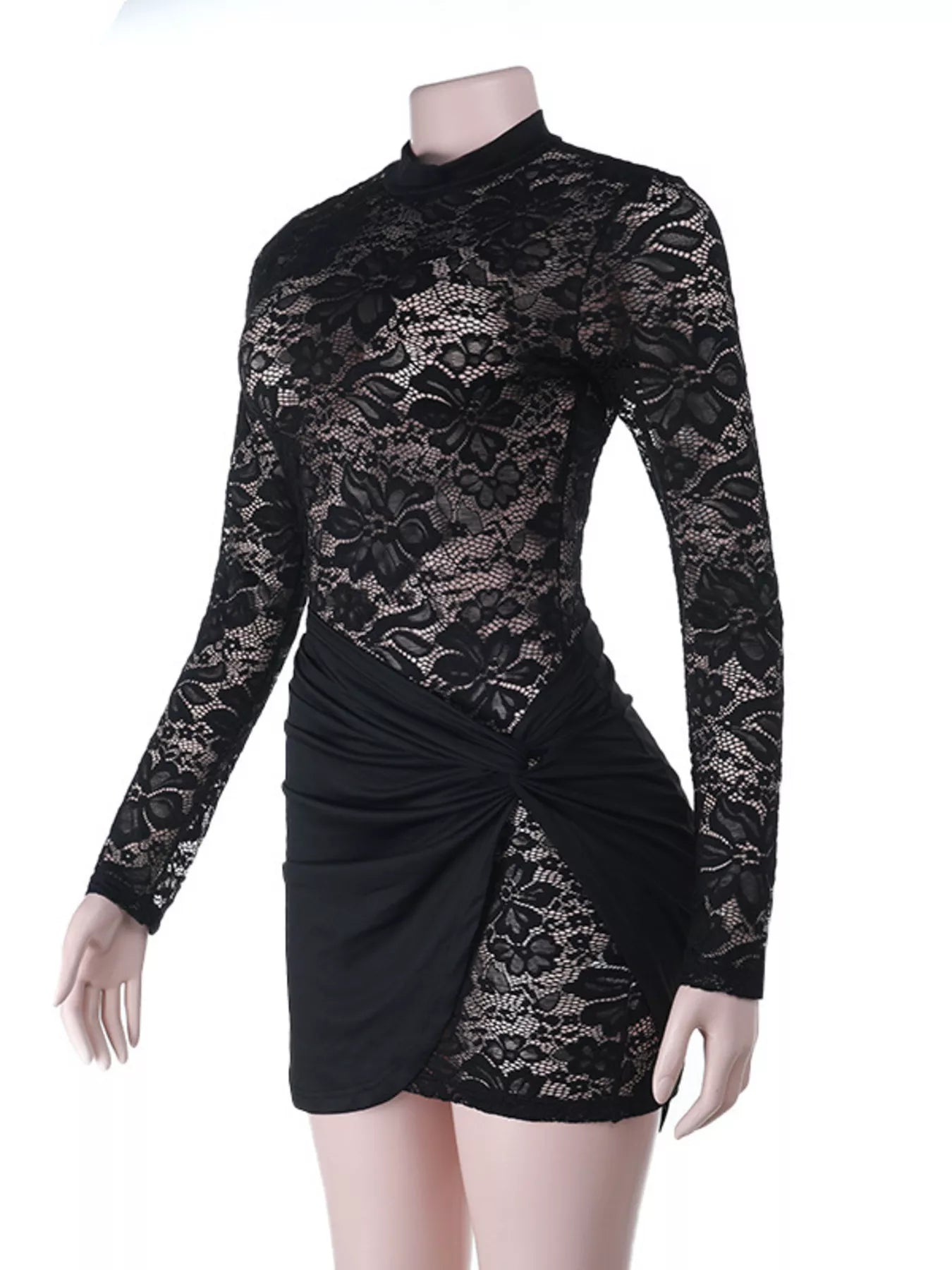 Women’s Bodycon Mini Lace Dress with Long Sleeves