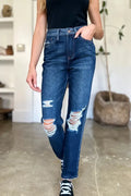 High Waist Dark Denim Distressed Jeans Women | Jlouren