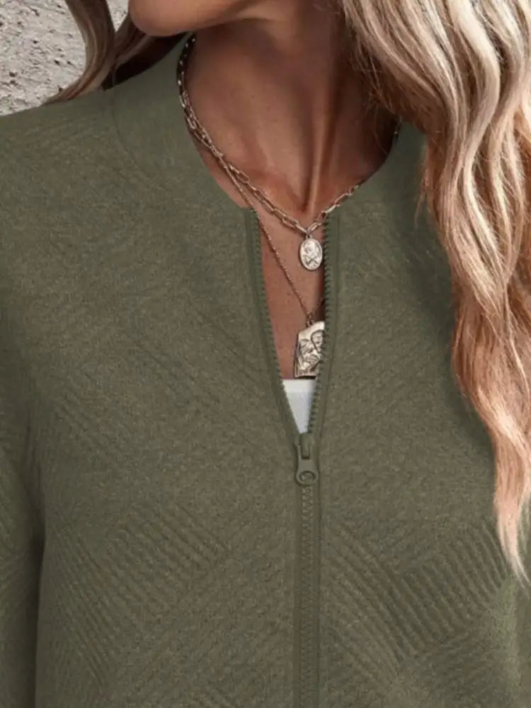 Full-Size Zip-Up Textured Casual Jacket for Women | Jlouren 