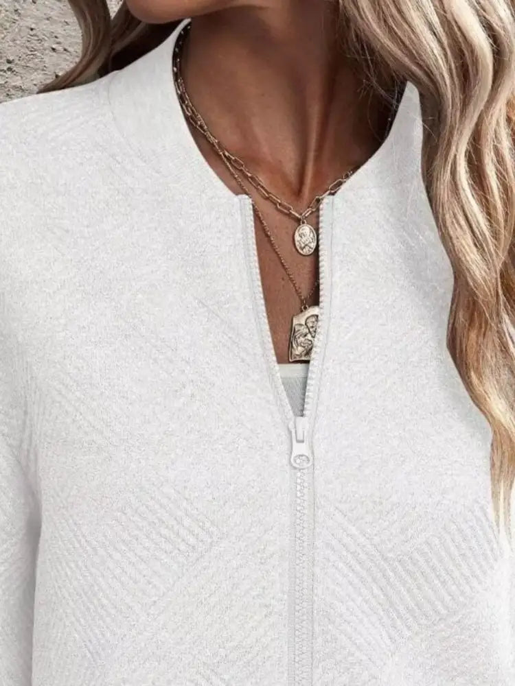 Full-Size Zip-Up Textured Casual Jacket for Women | Jlouren 