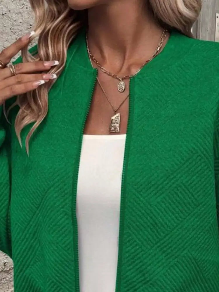 Full-Size Zip-Up Textured Casual Jacket for Women | Jlouren 