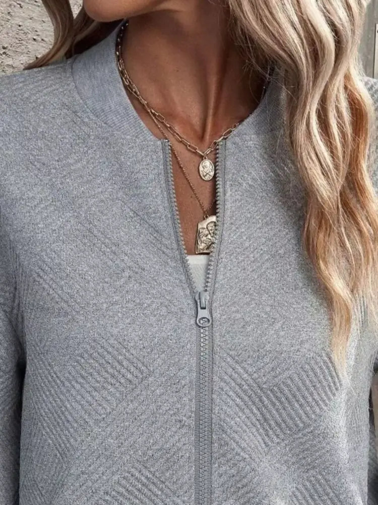 Full-Size Zip-Up Textured Casual Jacket for Women | Jlouren 