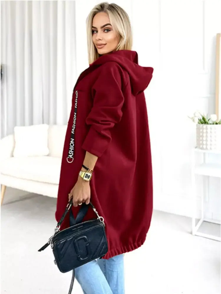 Plus Size Zip Up Hooded Long Coat Women | Jlouren