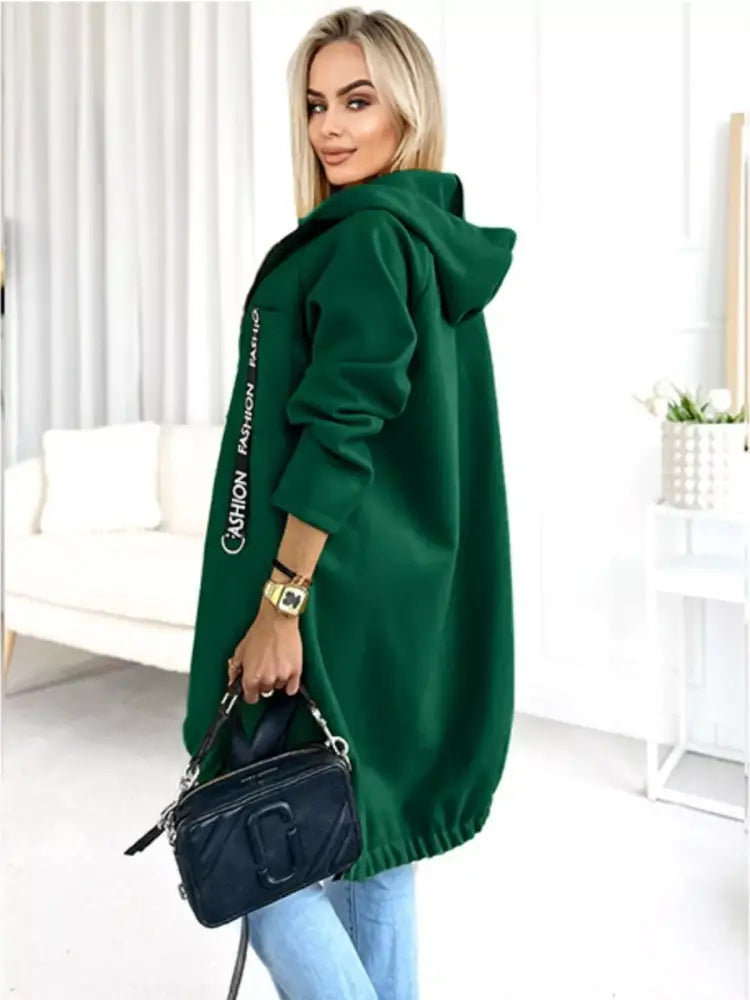 Plus Size Zip Up Hooded Long Coat Women | Jlouren