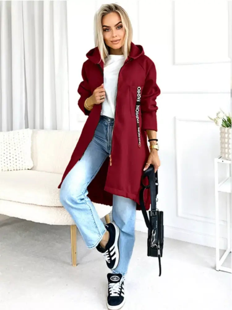 Plus Size Zip Up Hooded Long Coat Women | Jlouren