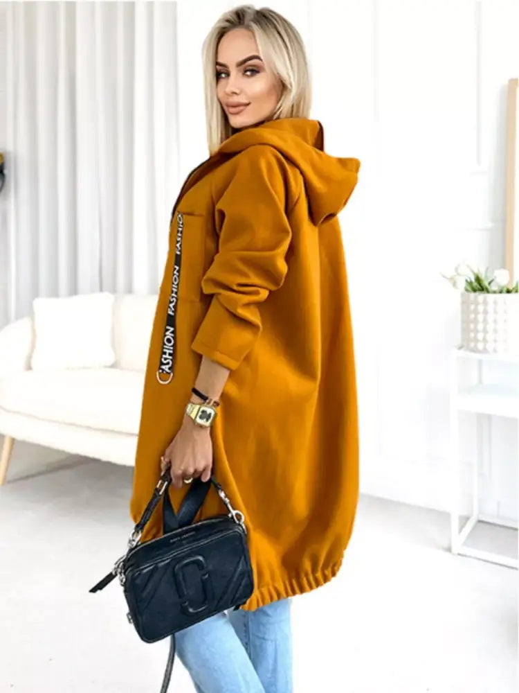 Plus Size Zip Up Hooded Long Coat Women | Jlouren