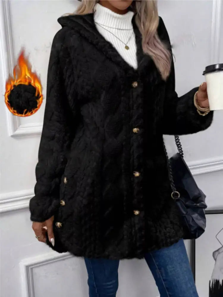 Women’s Cozy Hooded Button-Front Fleece Jacket | JLouren
