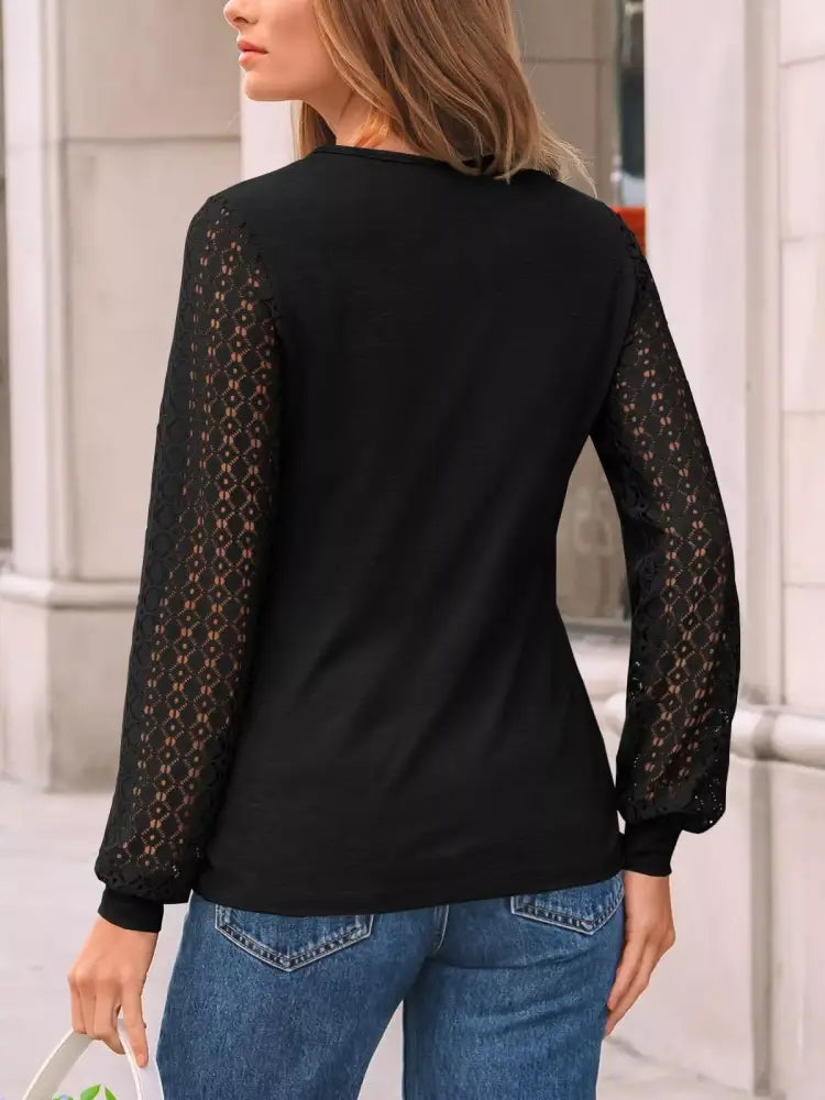 Women Crew Neck Lace Sleeve Blouse | JLouren