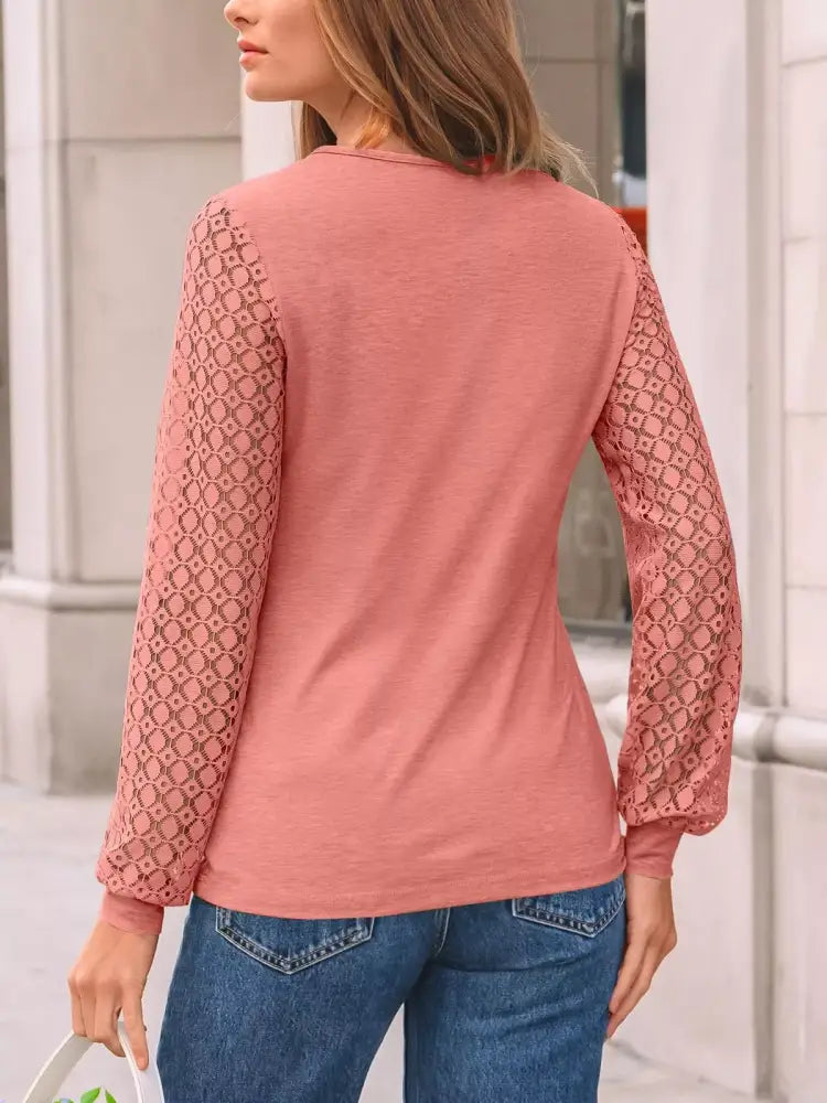 Women Crew Neck Lace Sleeve Blouse | JLouren