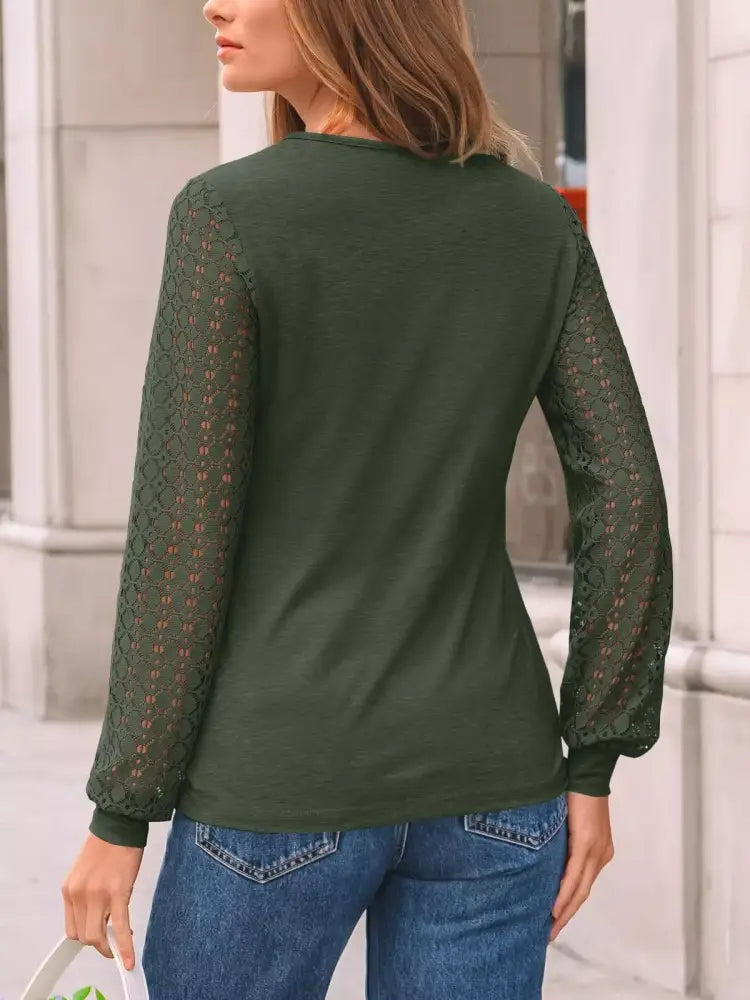 Women Crew Neck Lace Sleeve Blouse | JLouren