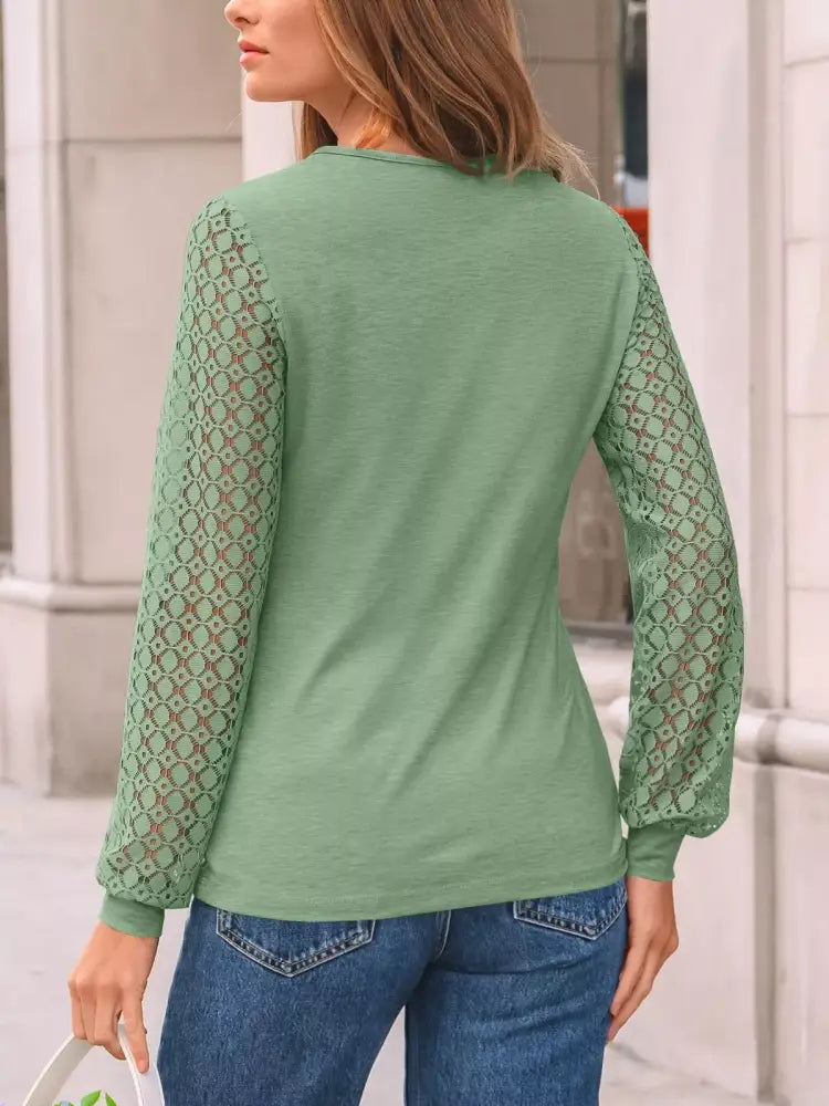 Women Crew Neck Lace Sleeve Blouse | JLouren