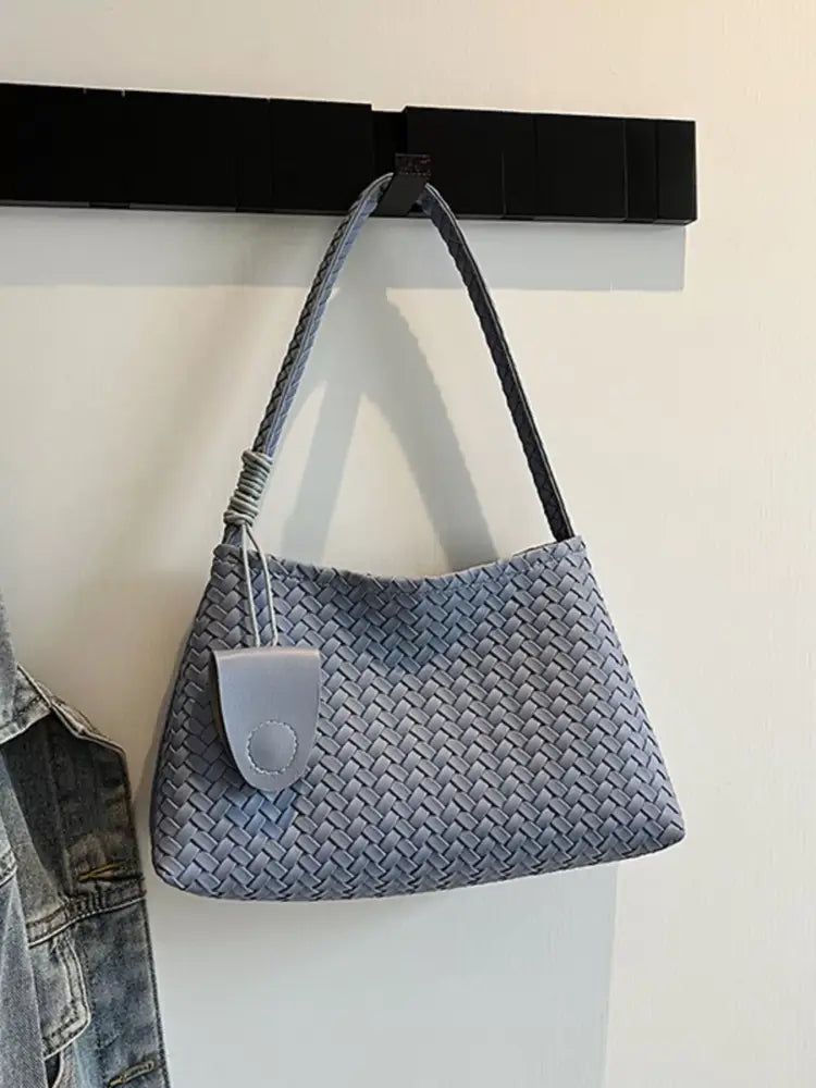 blue woven lightweight shoulder bag for women