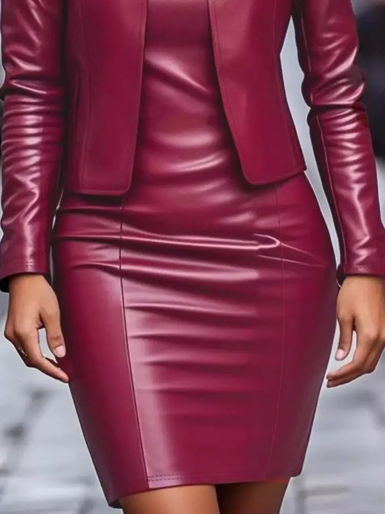 Women’s Faux Leather Jacket and Bodycon Dress Set