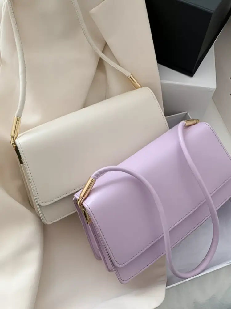 White & Purple Women’s PU Leather Shoulder Bag – Elegant & Durable