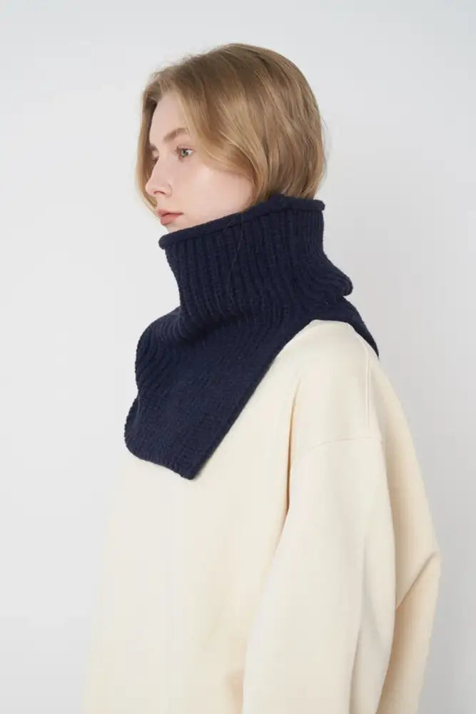 Slit Pullover Knit Scarf  Dark Navy - JLouren
