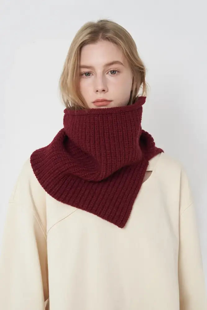 Slit Pullover Knit Scarf  Burgundy - JLouren