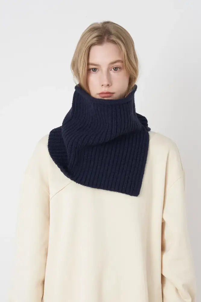 Slit Pullover Knit Scarf  Dark Navy - JLouren