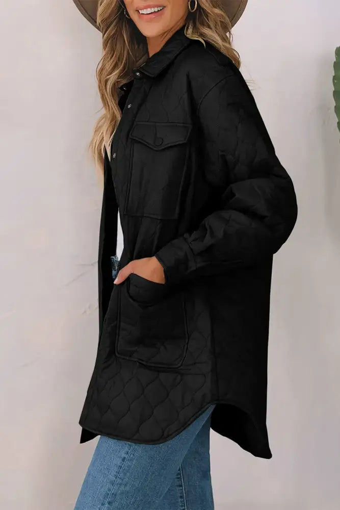 Snap Down Collared Winter Coat Quilted Puffer Jacket | Jlouren