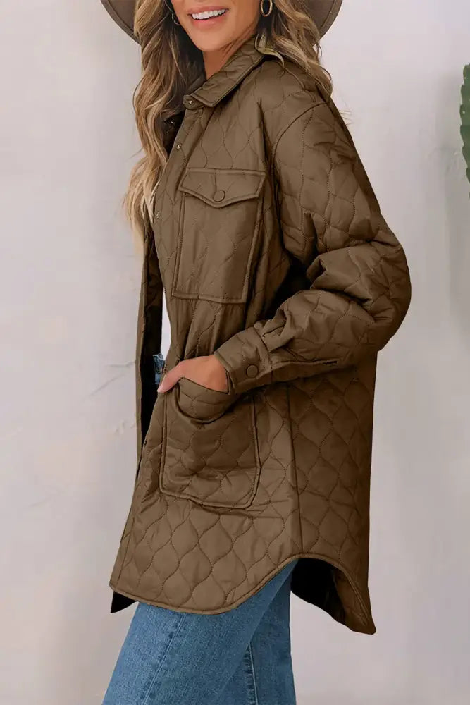 Snap Down Collared Winter Coat Quilted Puffer Jacket | Jlouren