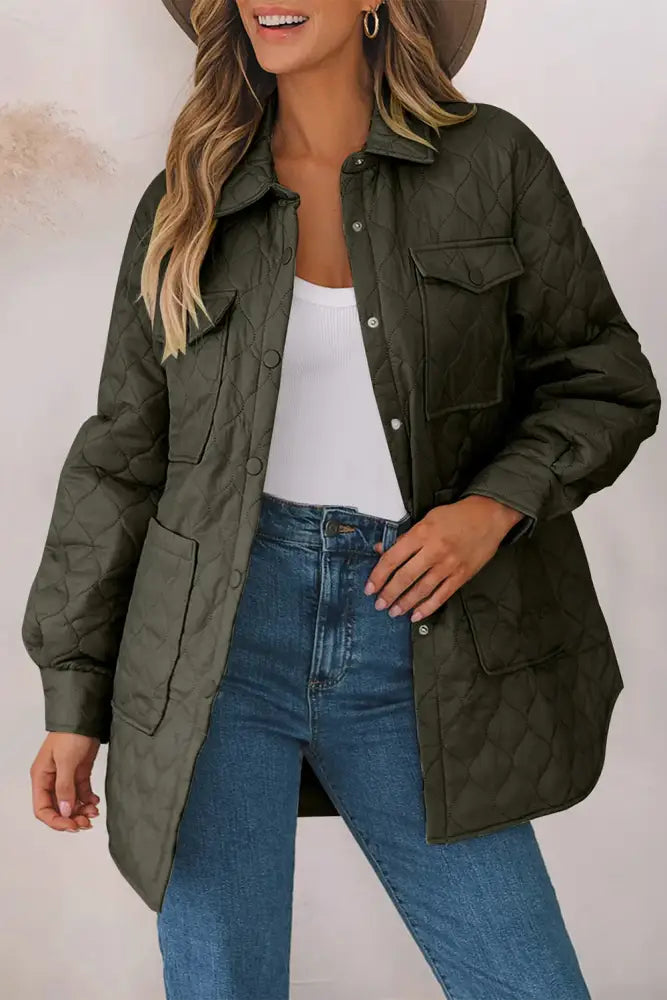 Snap Down Collared Winter Coat Quilted Puffer Jacket | Jlouren
