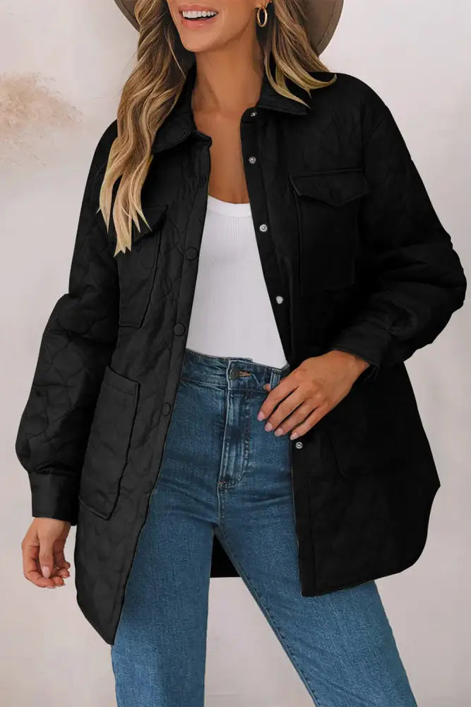 Snap Down Collared Winter Coat Quilted Puffer Jacket | Jlouren
