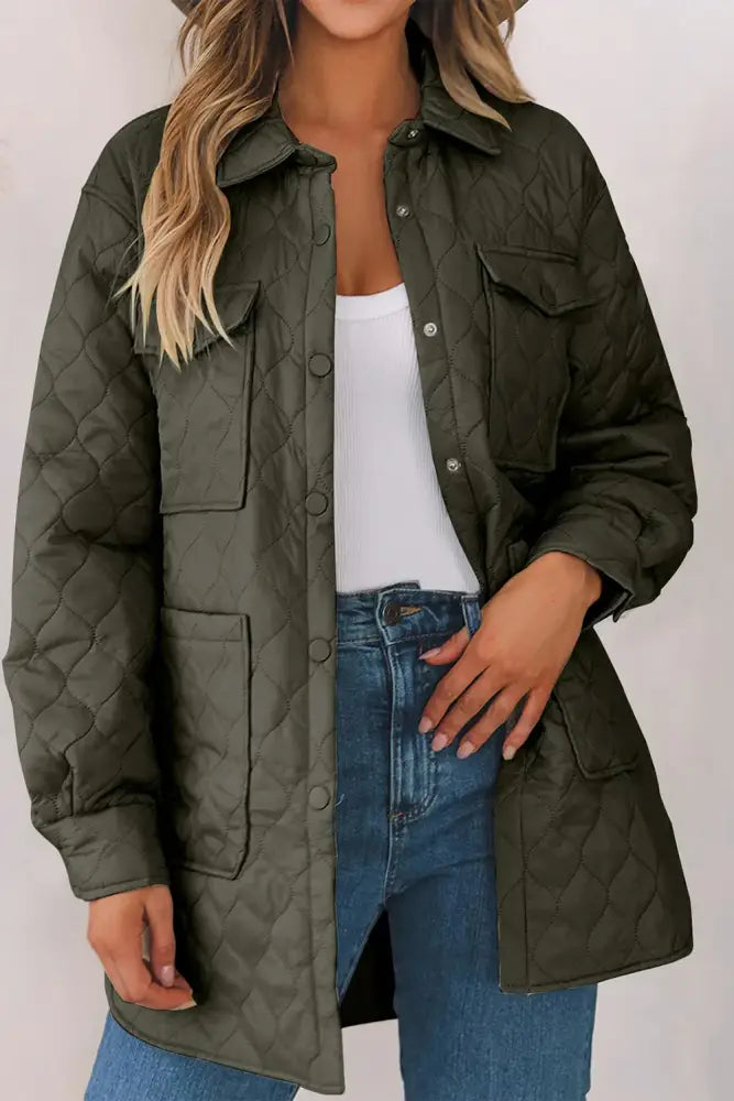 Snap Down Collared Winter Coat Quilted Puffer Jacket | Jlouren