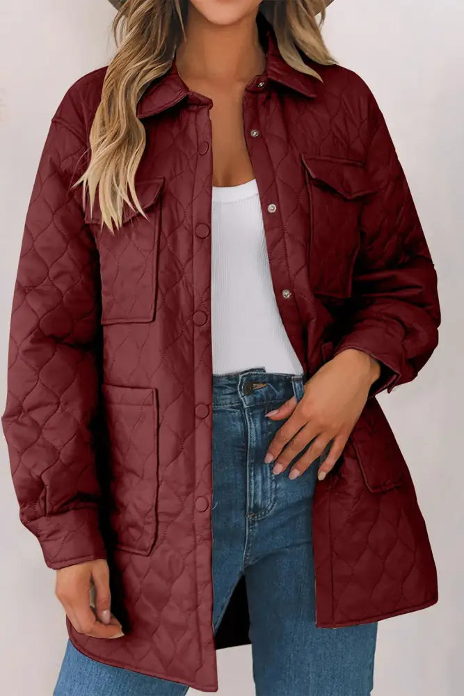 Snap Down Collared Winter Coat Quilted Puffer Jacket | Jlouren