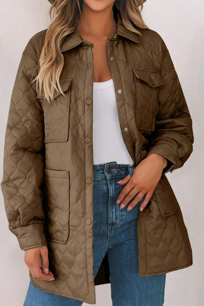 Snap Down Collared Winter Coat Quilted Puffer Jacket | Jlouren