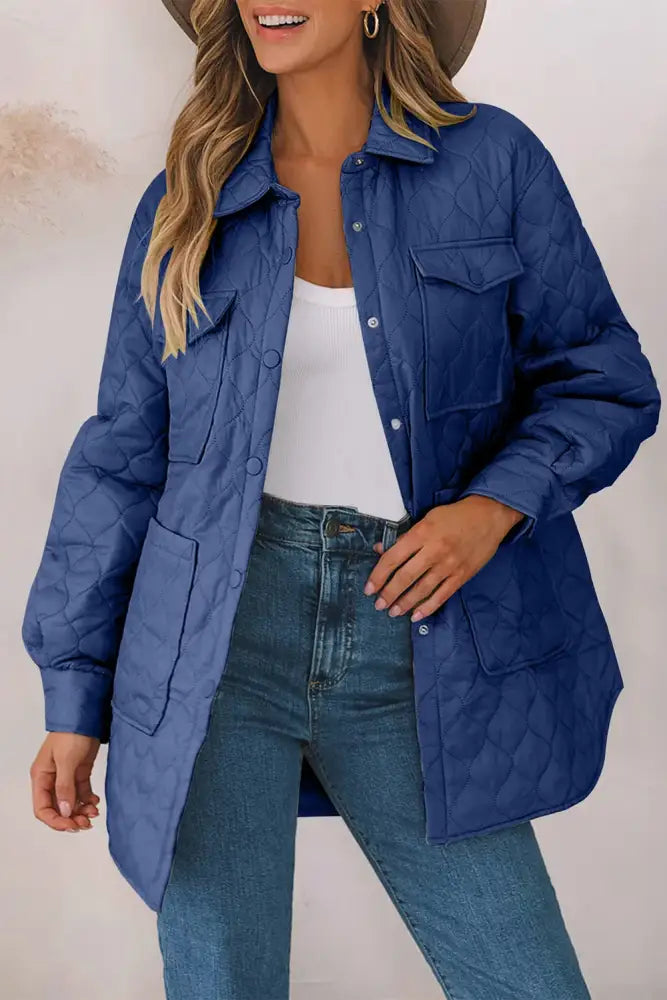 Snap Down Collared Winter Coat Quilted Puffer Jacket | Jlouren