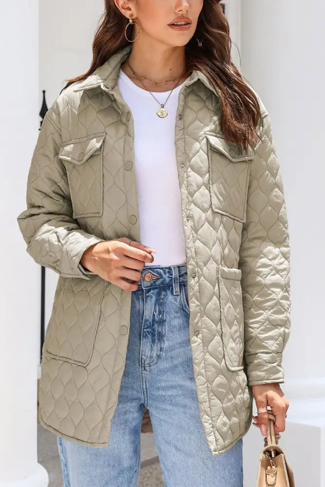 Snap Down Collared Winter Coat Quilted Puffer Jacket | Jlouren