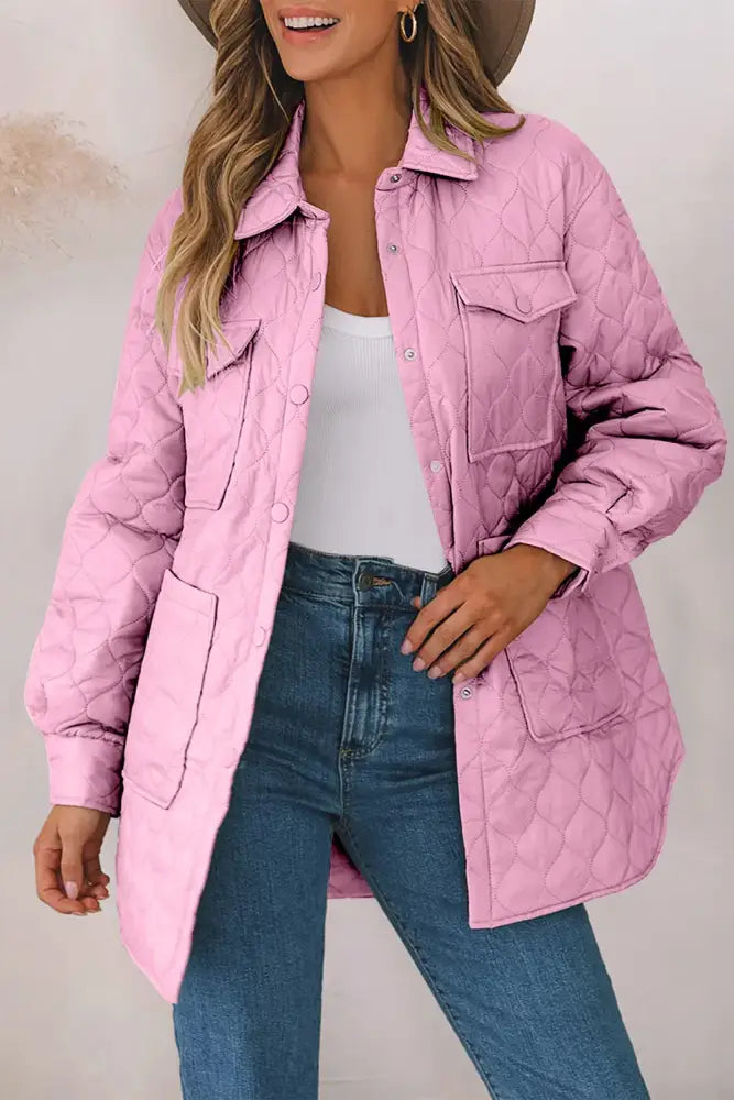 Snap Down Collared Winter Coat Quilted Puffer Jacket | Jlouren