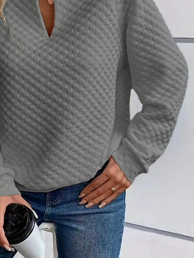 Women's Grey Textured Quilted Sweatshirt