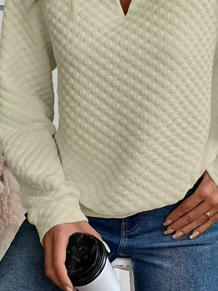 Women's Ivory Textured Quilted Sweatshirt