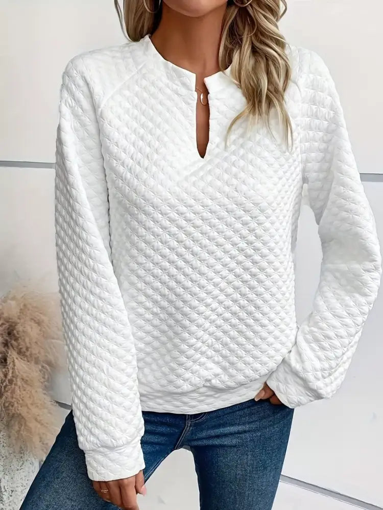 Women's White Textured Quilted Sweatshirt