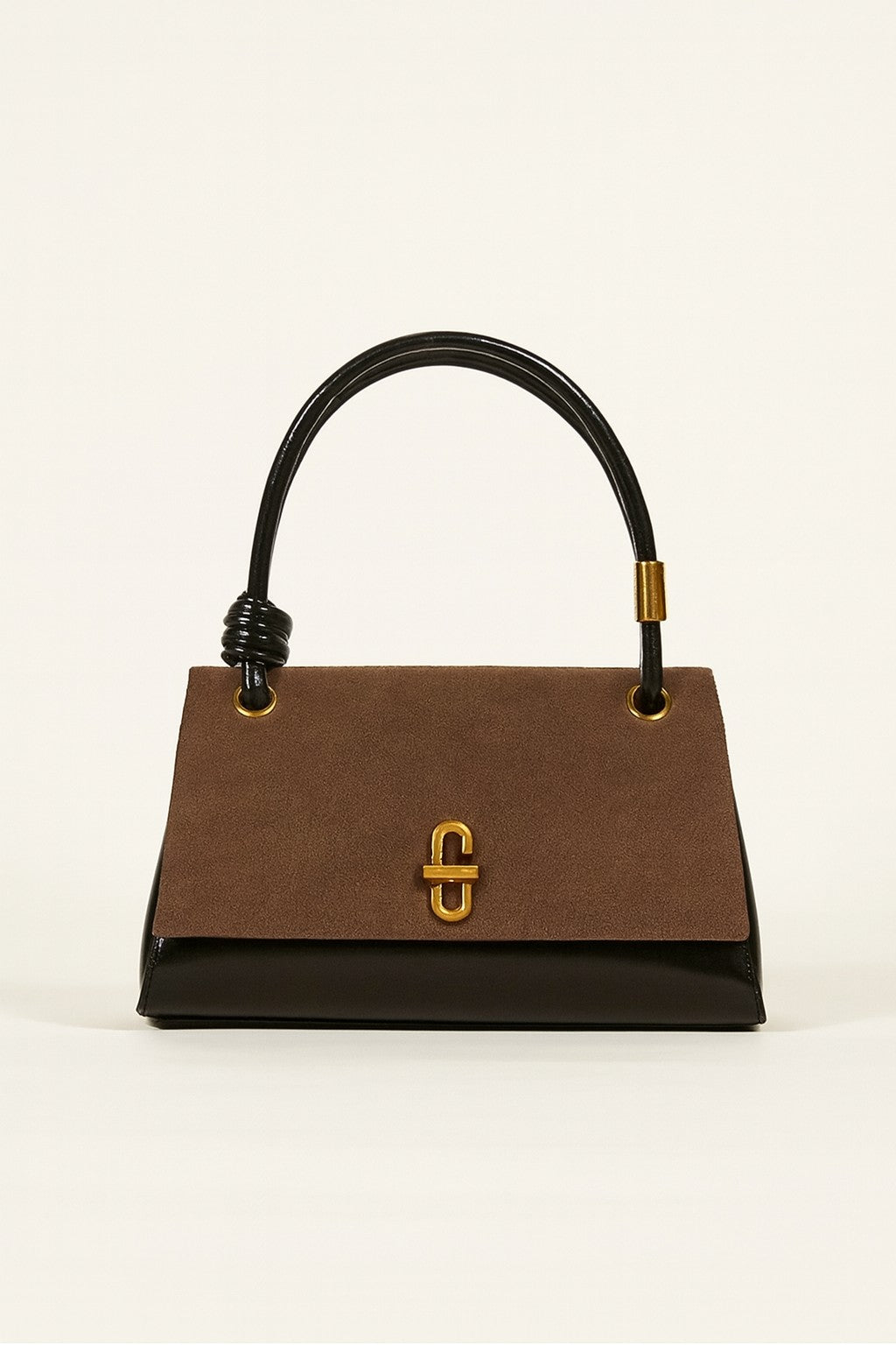 Brown and black Flap Crossbody Bag with gold clasp