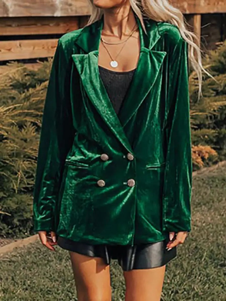 Women’s Double-Breasted Velvet Blazer Jacket |JLouren