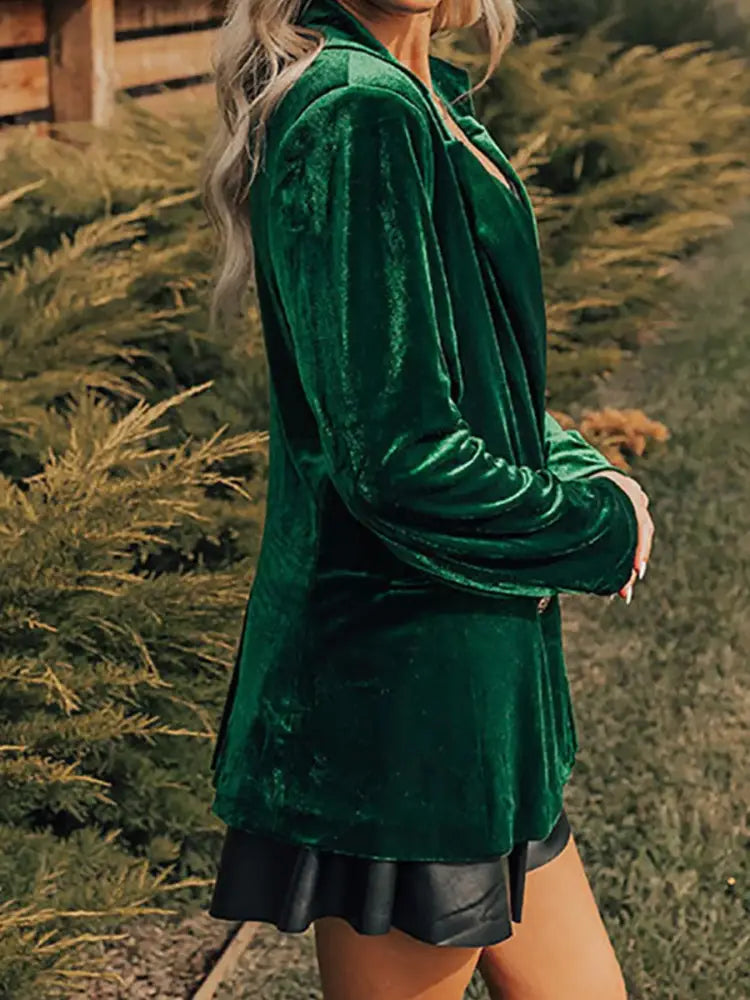 Women’s Double-Breasted Velvet Blazer Jacket |JLouren