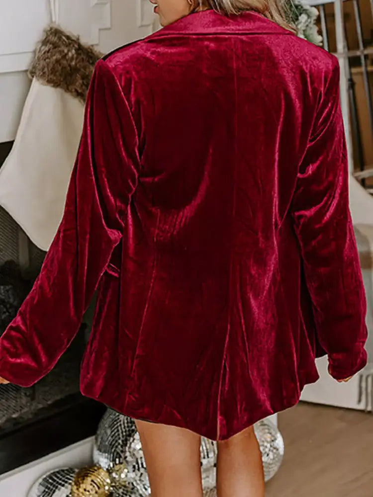 Women’s Double-Breasted Velvet Blazer Jacket |JLouren