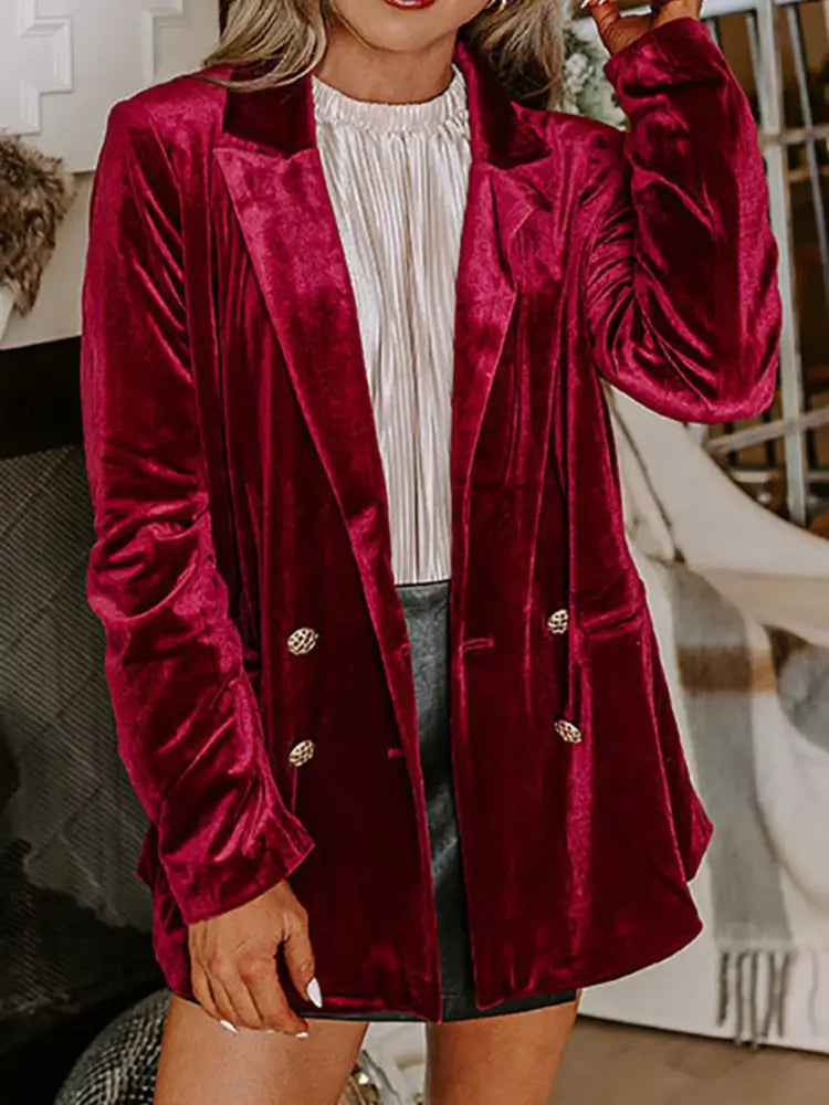 Women’s Double-Breasted Velvet Blazer Jacket |JLouren